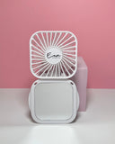 Mini handheld makeup fan with mirror for makeup setting